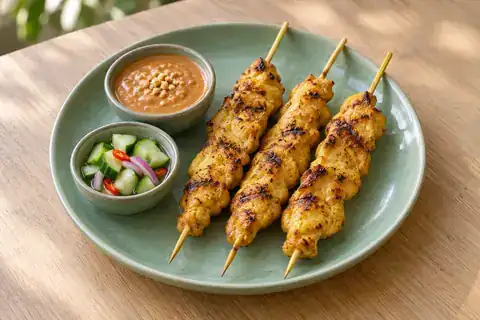 Chicken Satay Skewers served as a single listed menu portion